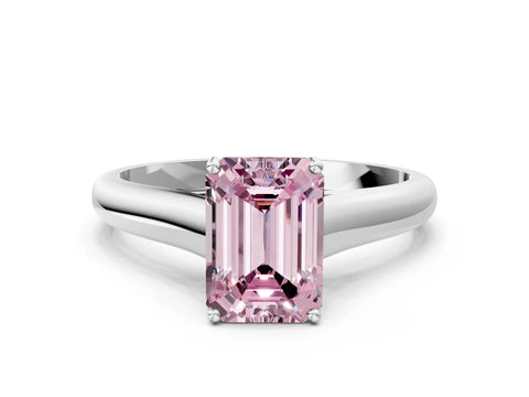 White gold Fancy Pink Emerald Cut Solitaire Engagement Ring with Tapered Band and Four-Prong Setting_3