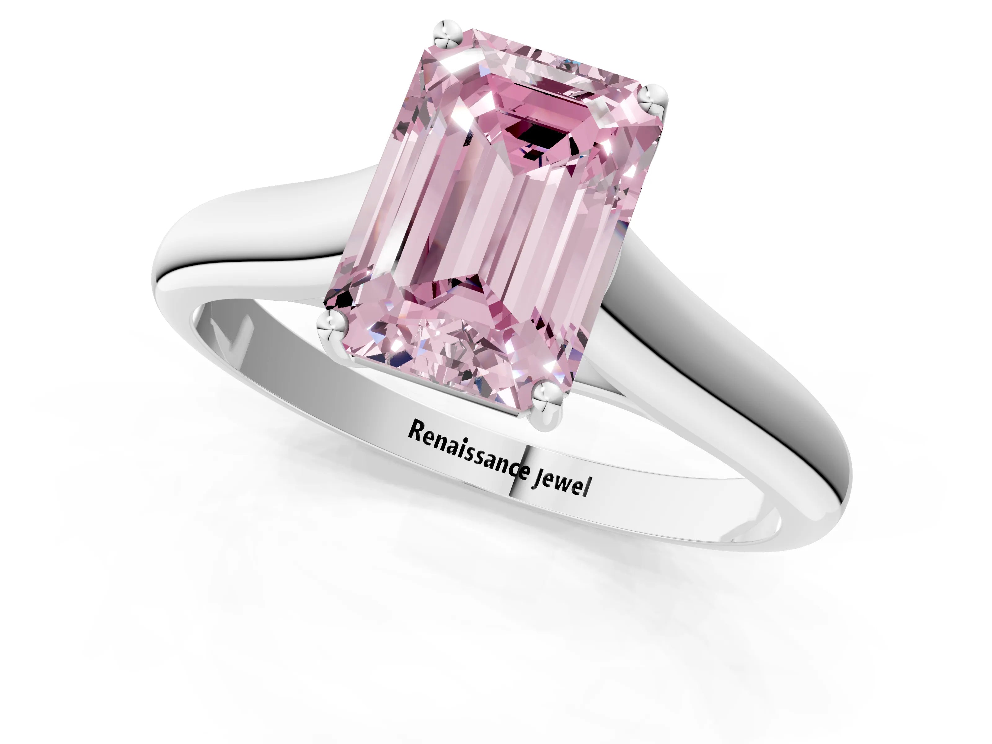 White gold Fancy Pink Emerald Cut Solitaire Engagement Ring with Tapered Band and Four-Prong Setting_4