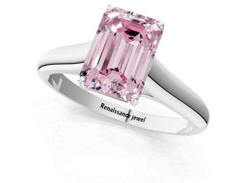 White gold Fancy Pink Emerald Cut Solitaire Engagement Ring with Tapered Band and Four-Prong Setting_4
