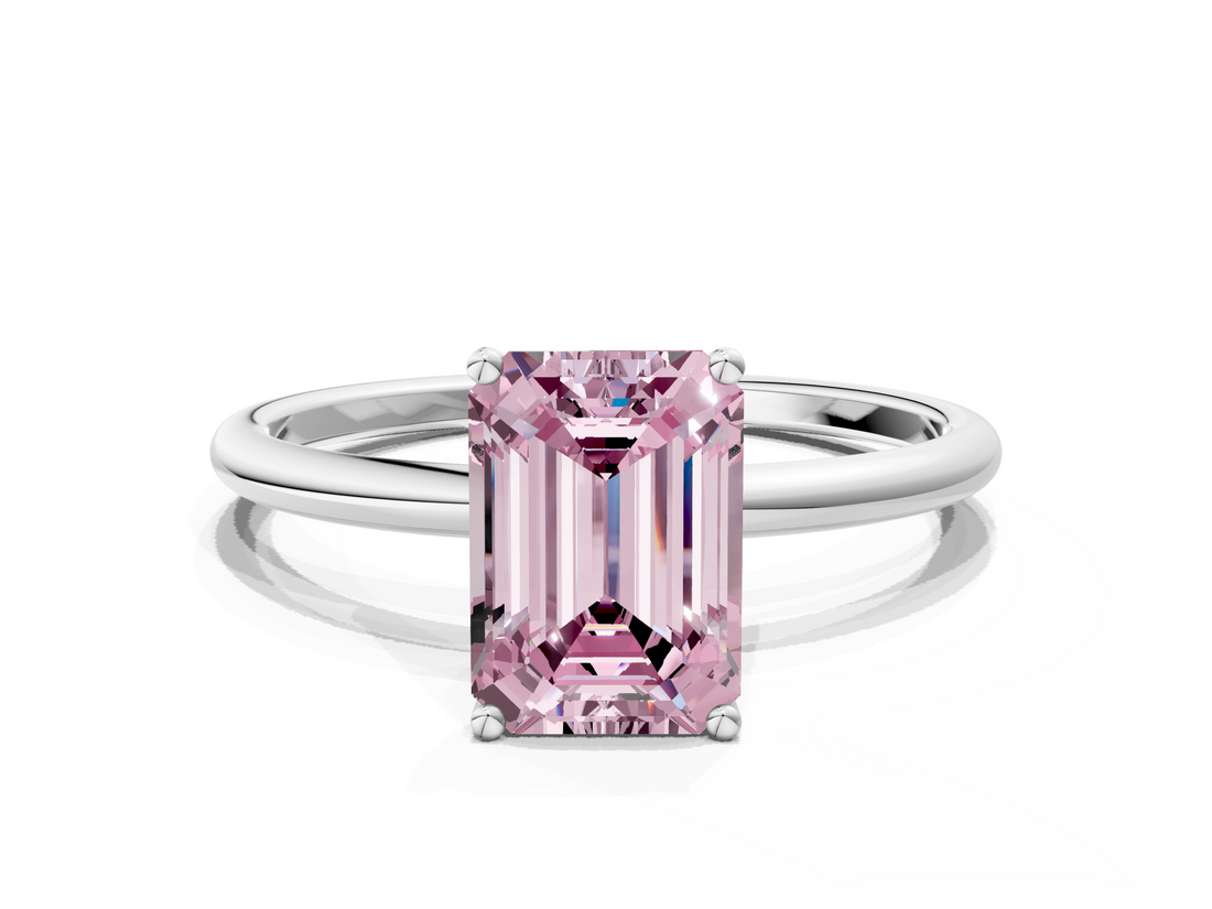White gold Fancy Pink Emerald  Cut Solitaire Engagement Ring with Thin Band and Four-Prong Setting_3
