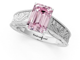White gold Fancy Pink Emerald  Cut Solitaire Engraved Band with Four-Prong Setting_78