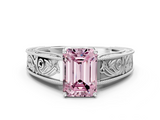 White gold Fancy Pink Emerald  Cut Solitaire Engraved Band with Four-Prong Setting_80