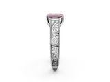 White gold Fancy Pink Emerald  Cut Solitaire Engraved Band with Four-Prong Setting_81