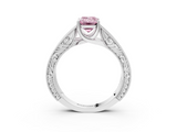 White gold Fancy Pink Emerald  Cut Solitaire Engraved Band with Four-Prong Setting_82