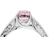 White gold Fancy Pink Emerald  Cut Solitaire Engraved Band with Four-Prong Setting_83