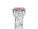 White gold Fancy Pink Emerald  Cut Solitaire Engraved Band with Four-Prong Setting_84