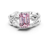 White gold Fancy Pink Emerald Cut Solitaire Leaf-Inspired Engagement Ring with Prong Setting_12