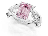 White gold Fancy Pink Emerald Cut Solitaire Leaf-Inspired Engagement Ring with Prong Setting_13