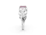 White gold Fancy Pink Emerald Cut Solitaire Leaf-Inspired Engagement Ring with Prong Setting_14