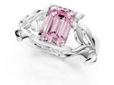 White gold Fancy Pink Emerald Cut Solitaire Leaf-Inspired Engagement Ring with Prong Setting_2