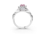 White gold Fancy Pink Emerald Cut Solitaire Leaf-Inspired Engagement Ring with Prong Setting_4