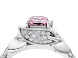 White gold Fancy Pink Emerald Cut Solitaire Leaf-Inspired Engagement Ring with Prong Setting_5