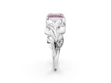 White gold Fancy Pink Emerald Cut Solitaire Leaf-Inspired Engagement Ring with Prong Setting_8
