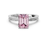 White gold Fancy Pink Emerald Cut Solitaire Milgrain Engraved Band with Four-Prong Setting_12