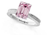White gold Fancy Pink Emerald Cut Solitaire Milgrain Engraved Band with Four-Prong Setting_13