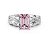 White gold Fancy Pink Emerald Cut Solitaire Milgrain Leaf Band with Prong Setting_12