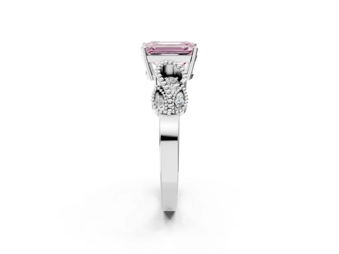 White gold Fancy Pink Emerald Cut Solitaire Milgrain Leaf Band with Prong Setting_14