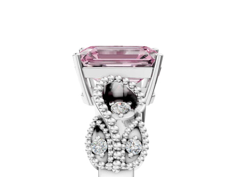 White gold Fancy Pink Emerald Cut Solitaire Milgrain Leaf Band with Prong Setting_17