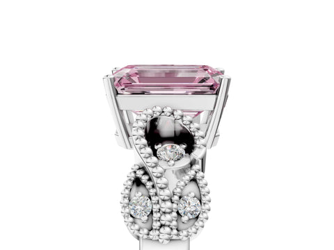 White gold Fancy Pink Emerald Cut Solitaire Milgrain Leaf Band with Prong Setting_5