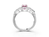 White gold Fancy Pink Emerald Cut Solitaire Princess Side Stone Engraved Band Prong Setting Ring_15