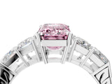 White gold Fancy Pink Emerald Cut Solitaire Princess Side Stone Engraved Band Prong Setting Ring_16