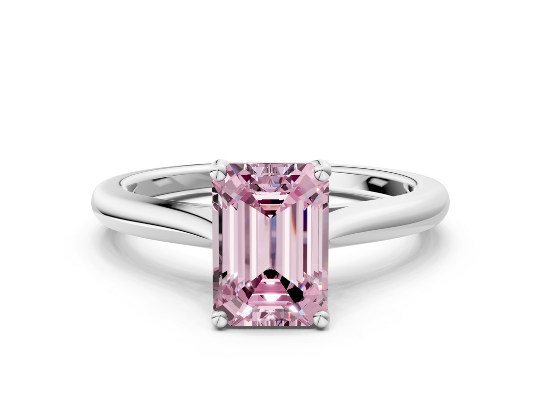 White gold Fancy Pink Emerald  Cut Solitaire Ring with Cathedral Band and Four-Prong Setting_81