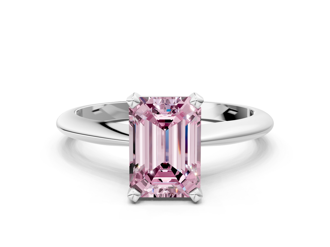 White gold Fancy Pink Emerald  Cut Solitaire Ring with Four-Prong Setting on a Classic Band_59