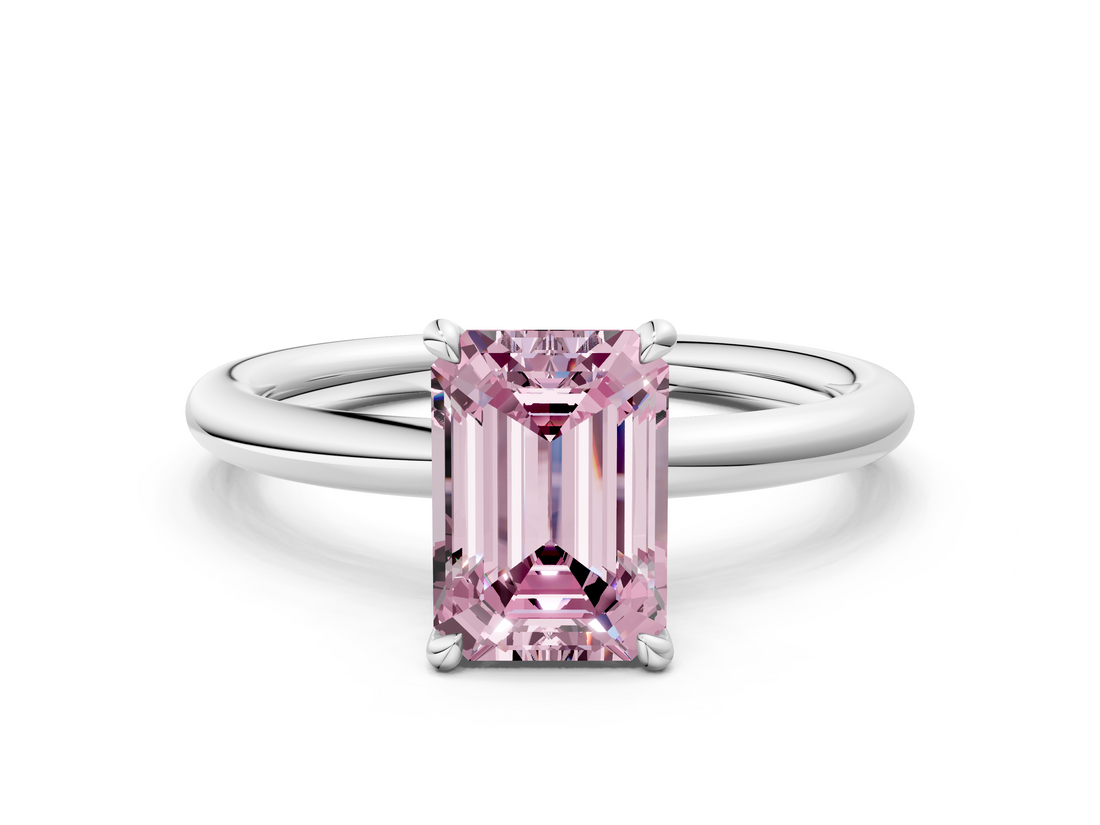 White gold Fancy Pink Emerald  Cut Solitaire Ring with Thin Band and Four-Prong Setting_16
