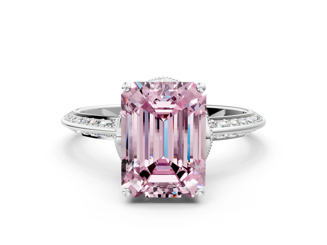 White gold Fancy Pink Emerald Cut Solitaire Split Shank Pave Diamond Engagement Ring with Four-Prong Setting_24