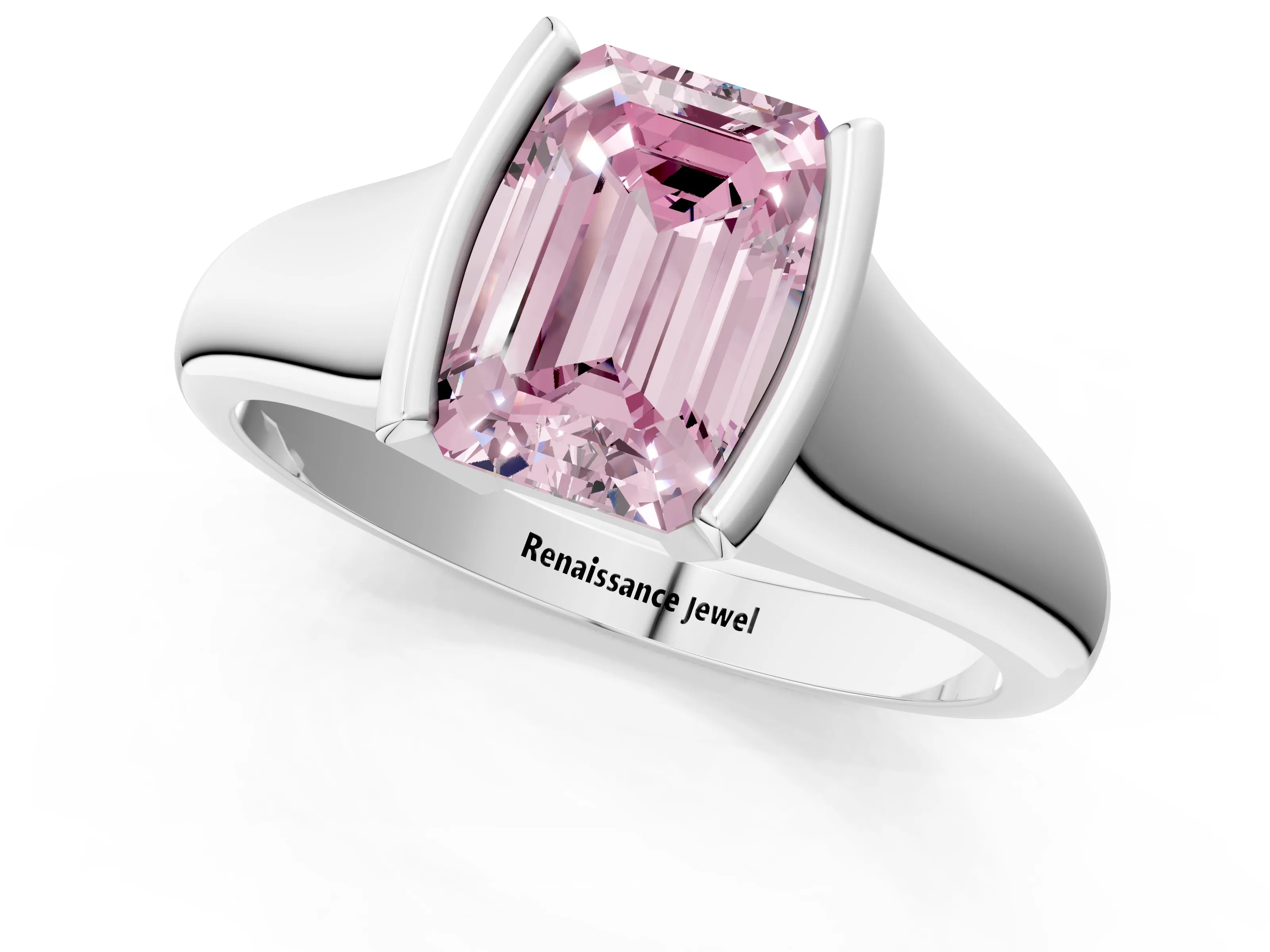 White gold Fancy Pink Emerald Cut Solitaire Tension Set Diamond Ring with Split Shank Band_1
