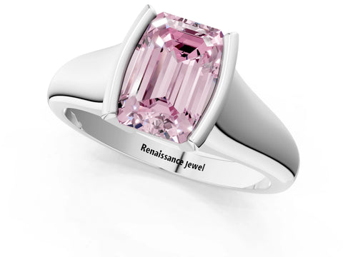 White gold Fancy Pink Emerald Cut Solitaire Tension Set Diamond Ring with Split Shank Band_1