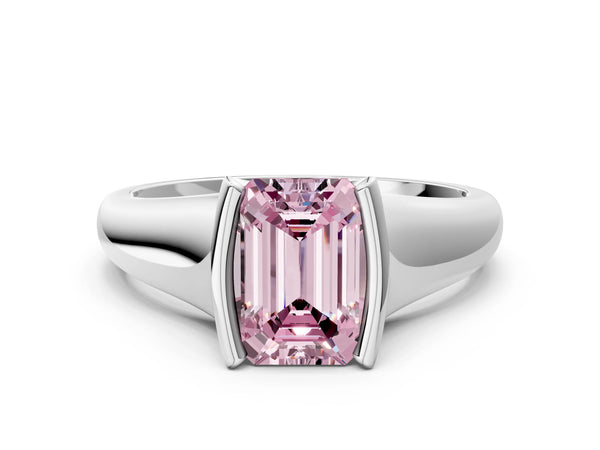 Platinum Fancy Pink Emerald Cut Solitaire Tension Set Diamond Ring with Split Shank Band