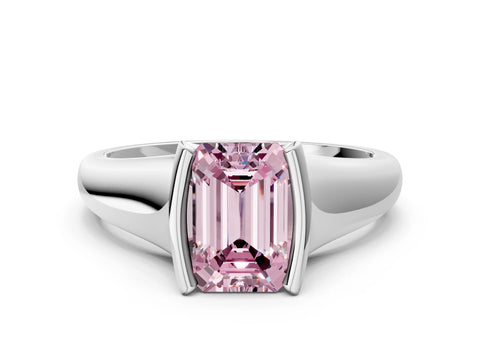 White gold Fancy Pink Emerald Cut Solitaire Tension Set Diamond Ring with Split Shank Band_36