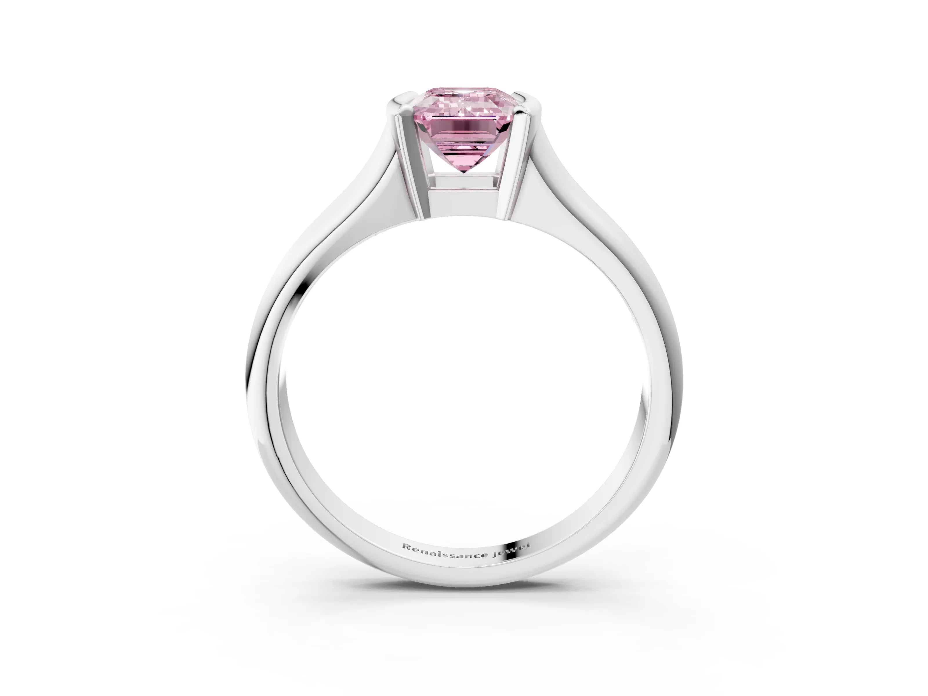 White gold Fancy Pink Emerald Cut Solitaire Tension Set Diamond Ring with Split Shank Band_3