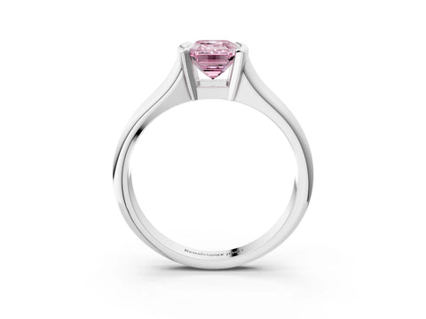 White gold Fancy Pink Emerald Cut Solitaire Tension Set Diamond Ring with Split Shank Band_3
