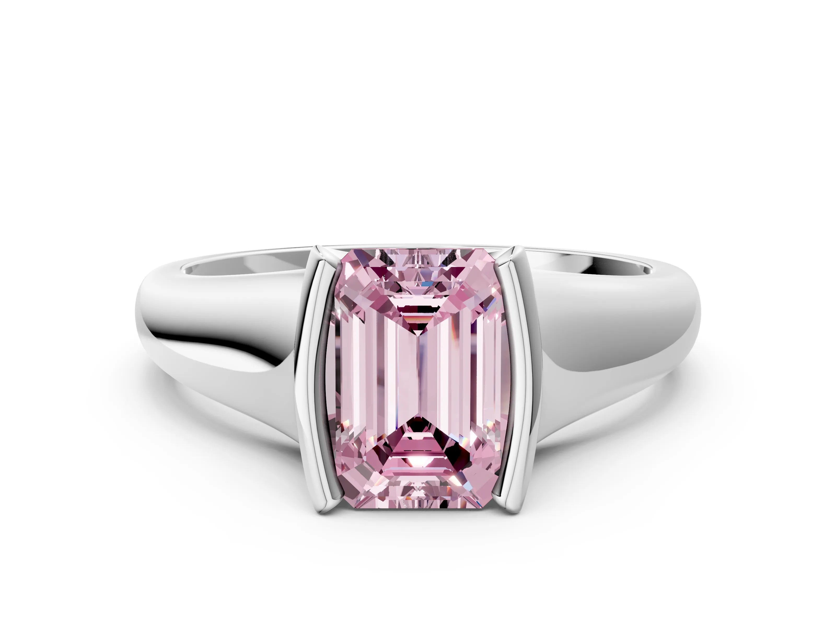 White gold Fancy Pink Emerald Cut Solitaire Tension Set Diamond Ring with Split Shank Band_48