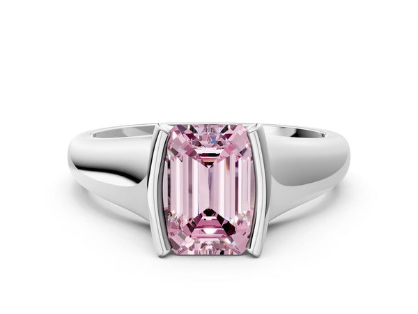 Platinum Fancy Pink Emerald Cut Solitaire Tension Set Diamond Ring with Split Shank Band