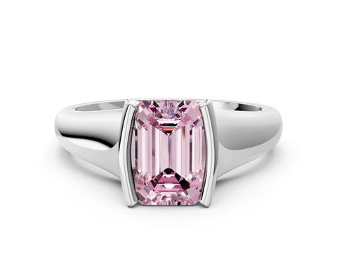 White gold Fancy Pink Emerald Cut Solitaire Tension Set Diamond Ring with Split Shank Band_48