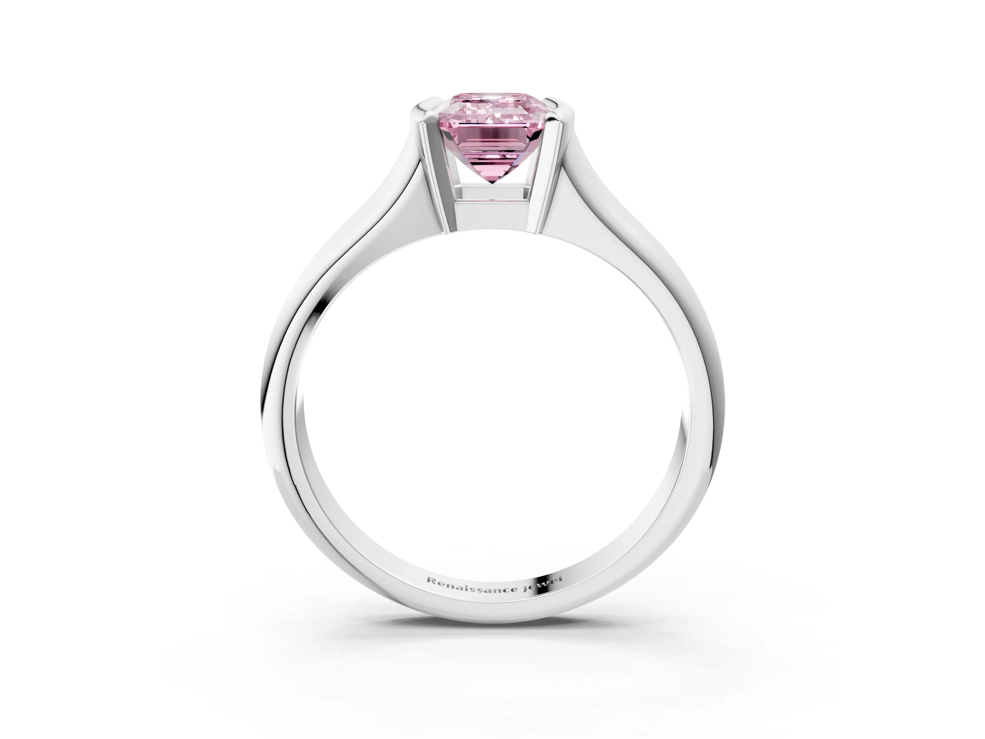 White gold Fancy Pink Emerald Cut Solitaire Tension Set Diamond Ring with Split Shank Band_51