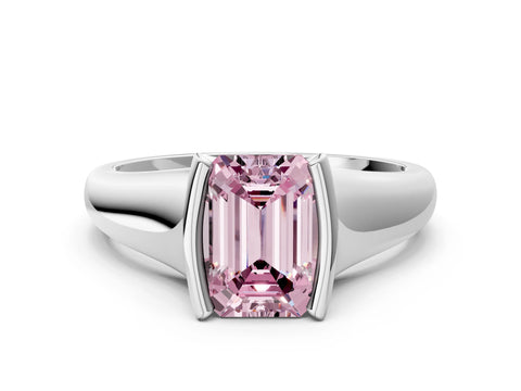 White gold Fancy Pink Emerald Cut Solitaire Tension Set Diamond Ring with Split Shank Band