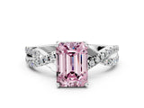 White gold Fancy Pink Emerald Cut Solitaire Twist Pave Diamond Engagement Ring with Prong Setting_12