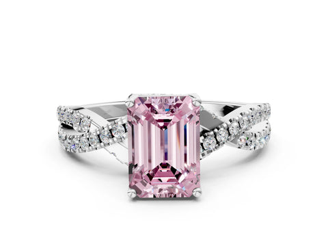 White gold Fancy Pink Emerald Cut Solitaire Twist Pave Diamond Engagement Ring with Prong Setting_12