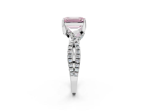 White gold Fancy Pink Emerald Cut Solitaire Twist Pave Diamond Engagement Ring with Prong Setting_14