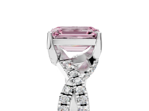 White gold Fancy Pink Emerald Cut Solitaire Twist Pave Diamond Engagement Ring with Prong Setting_17