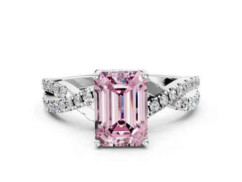 White gold Fancy Pink Emerald Cut Solitaire Twist Pave Diamond Engagement Ring with Prong Setting_24