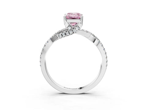 White gold Fancy Pink Emerald Cut Solitaire Twist Pave Diamond Engagement Ring with Prong Setting_27