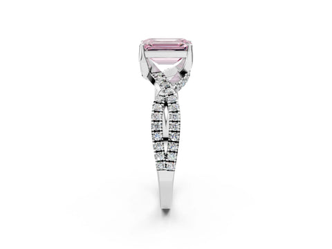 White gold Fancy Pink Emerald Cut Solitaire Twist Pave Diamond Engagement Ring with Prong Setting_2