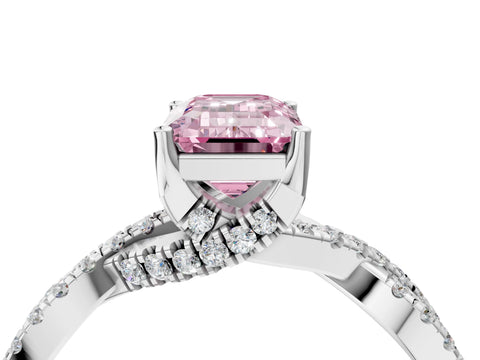 White gold Fancy Pink Emerald Cut Solitaire Twist Pave Diamond Engagement Ring with Prong Setting_4