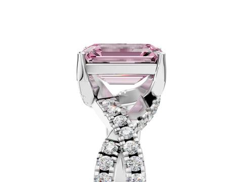 White gold Fancy Pink Emerald Cut Solitaire Twist Pave Diamond Engagement Ring with Prong Setting_5