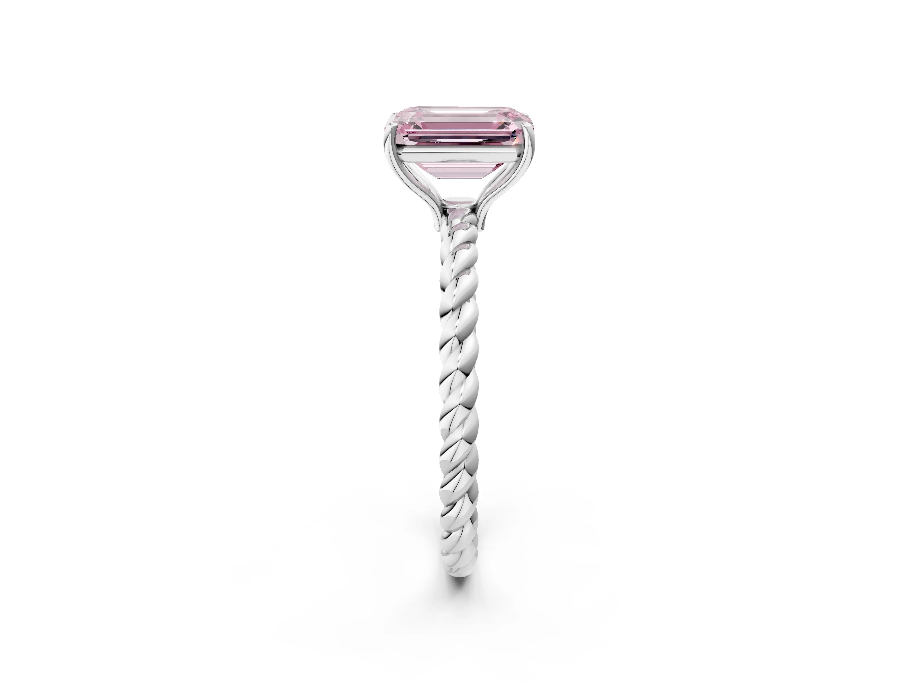 White gold Fancy Pink Emerald Cut Solitaire Twisted Band 4-Prong Ring_26